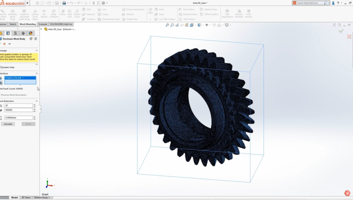 使用SOLIDWORKS的网格削减工具转换高细节的Artec Space Spider扫描